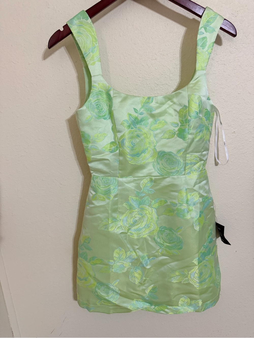 Lulu's Light Green Floral Jacquard Mini Dress